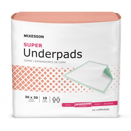 McKesson Disposable Underpad: Super 30X30 Inch Fluff / Polymer Moderate Absorbency