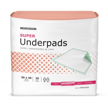 McKesson Disposable Underpad: Super 30X36 Inch Fluff / Polymer Moderate Absorbency